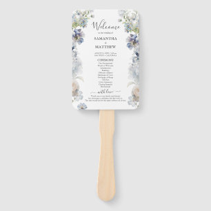 Elegant Dusty Blue Floral Wedding Program Hand Fan