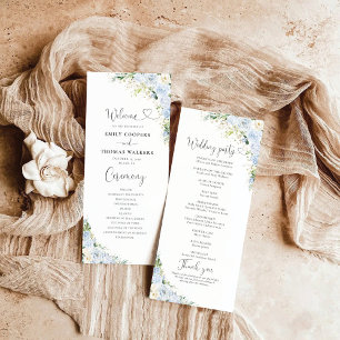 Elegant Dusty Blue Floral Wedding Program Programme