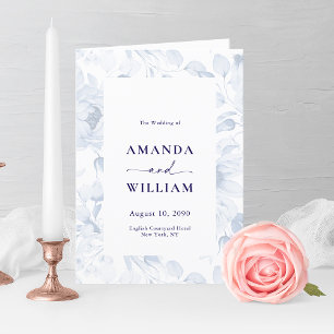 Elegant Dusty Blue Floral Wedding Program Thank You Card