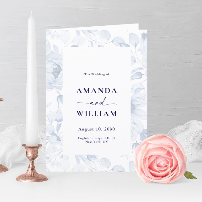 Elegant Dusty Blue Floral Wedding Program Thank You Card (Creator Uploaded)