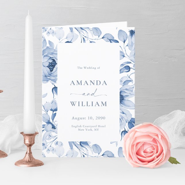 Elegant Dusty Blue Floral Wedding Program Thank You Card (Creator Uploaded)