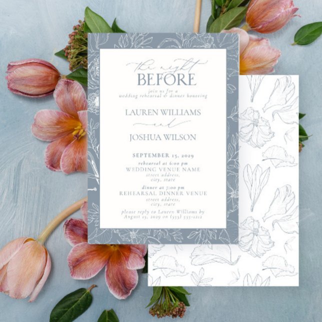 Elegant Dusty Blue Floral Wedding Rehearsal Dinner Invitation (Creator Uploaded)