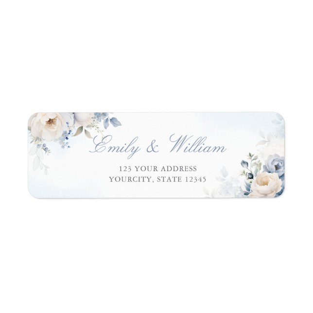 Elegant Dusty Blue Floral Wedding Return Address (Front)