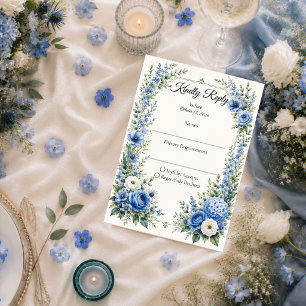 Elegant Dusty Blue Floral Wedding RSVP Card