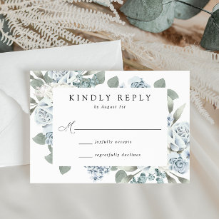 Elegant Dusty Blue Floral Wedding RSVP Card