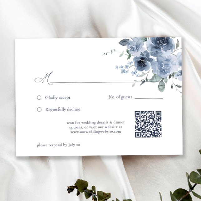 Elegant Dusty Blue Floral Wedding RSVP Card (Creator Uploaded)