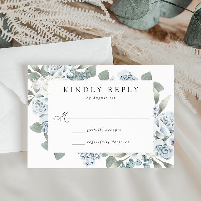 Elegant Dusty Blue Floral Wedding RSVP Card (Creator Uploaded)