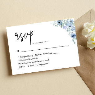 Elegant Dusty Blue Floral Wedding RSVP Card