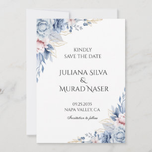 Elegant Dusty Blue Floral Wedding Save The Date