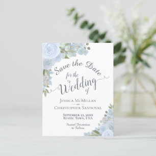 Elegant Dusty Blue Floral Wedding Save the Date Announcement Postcard