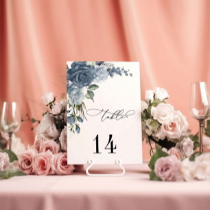 Elegant Dusty Blue Floral Wedding Table Card