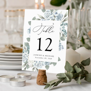 Elegant Dusty Blue Floral Wedding Table Number