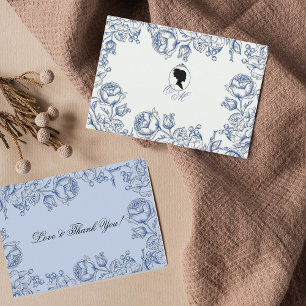 Elegant Dusty Blue Floral Wedding Thank You Card