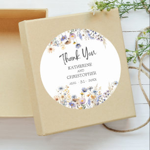Elegant Dusty Blue Floral Wedding Thank You Classic Round Sticker