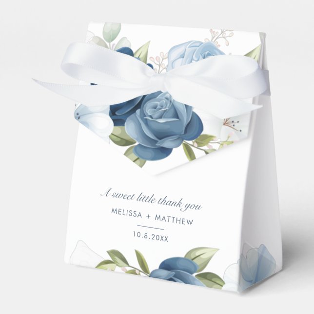 Elegant Dusty Blue Floral Wedding Thank You Favour Box (Front Side)