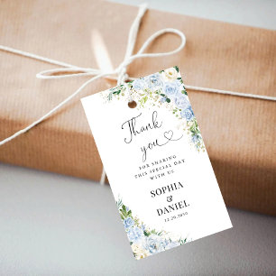 Elegant Dusty Blue Floral Wedding Thank You Gift Tags