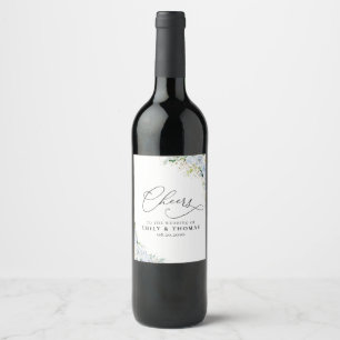 Elegant Dusty Blue Floral Wedding Wine Bottle Label
