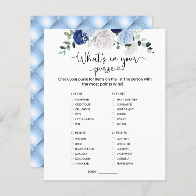 Elegant Dusty Blue Floral  What is in your purse   (Front/Back)