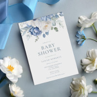 Elegant Dusty Blue Floral Winter Baby Shower