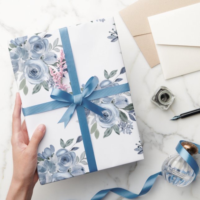 Elegant Dusty Blue Floral  Wrapping Paper (Gifting)
