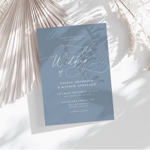 Elegant Dusty Blue Flourish Calligraphy Wedding Invitation