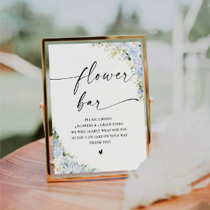 Elegant Dusty Blue Flower Bar Sign