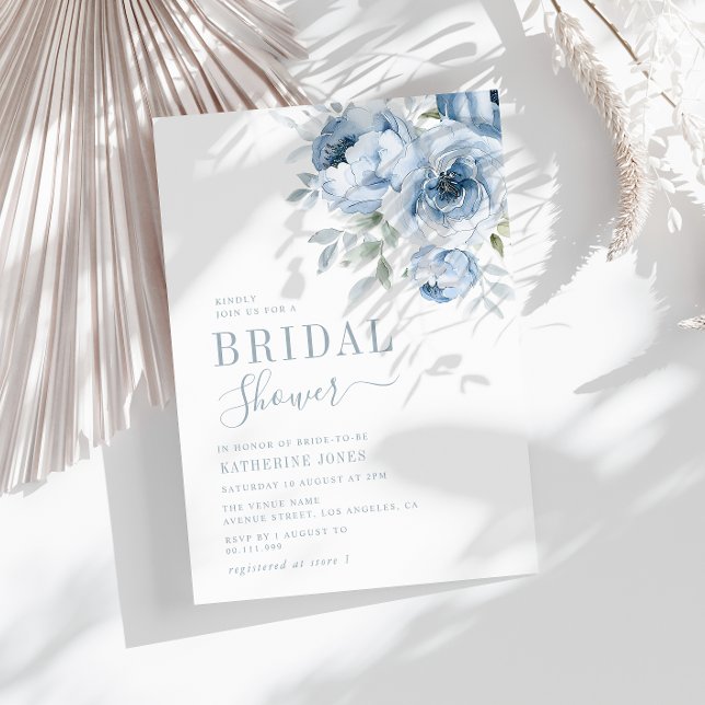 elegant dusty blue flowers bridal shower invitation (Creator Uploaded)