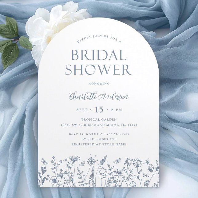 Elegant Dusty Blue Flowers Bridal Shower  Invitation (Creator Uploaded)