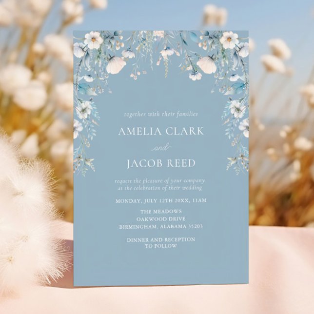 Elegant Dusty Blue Flowers Floral Photo Wedding Invitation (Creator Uploaded)