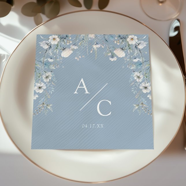 Elegant Dusty Blue Flowers Floral Wedding Napkin (Creator Uploaded)