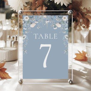 Elegant Dusty Blue Flowers Floral Wedding Table Number