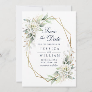 Elegant Dusty Blue Flowers Greenery Wedding Save The Date