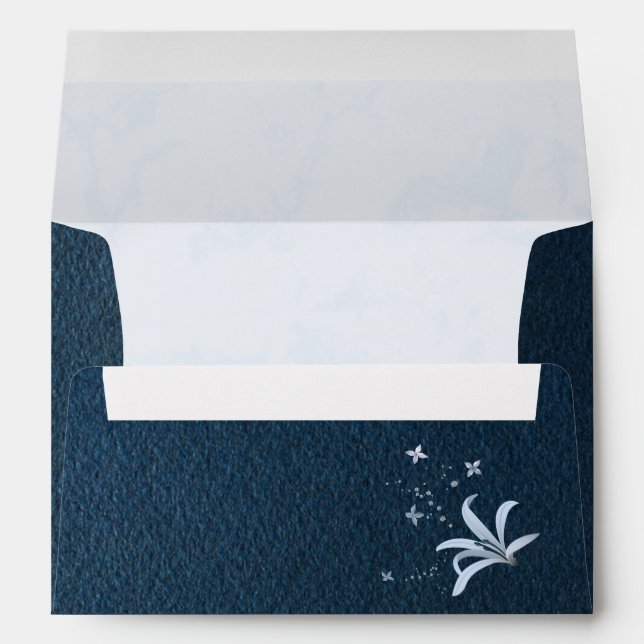 elegant dusty blue flowers navy blue wedding envelope (Back (Bottom))