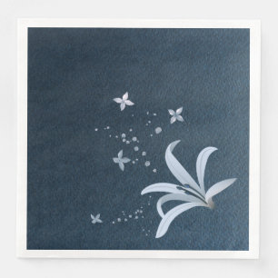 Elegant dusty blue flowers navy napkin