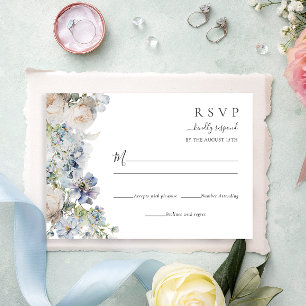 Elegant Dusty Blue Flowers Wedding RSVP Card