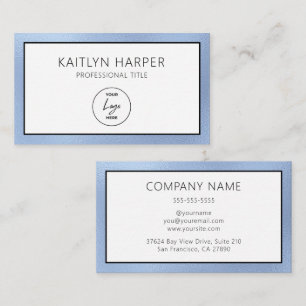 Elegant Dusty Blue Foil Edged Logo  Business Card