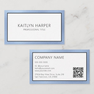 Elegant Dusty Blue Foil Edged QR Code Business Card