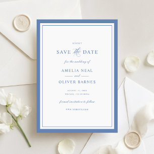 Elegant Dusty Blue Frame Wedding Save the Date Invitation