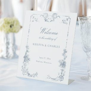 Elegant Dusty Blue French Floral Welcome Sign