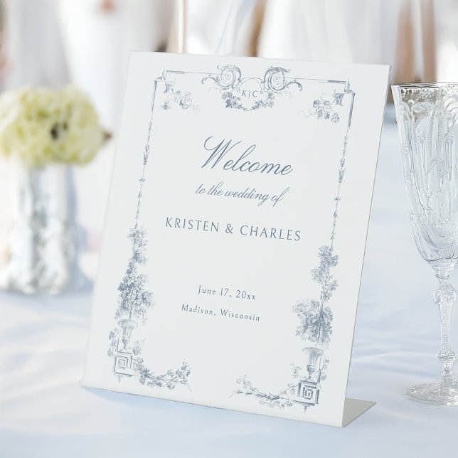 Elegant Dusty Blue French Floral Welcome Sign (Creator Uploaded)