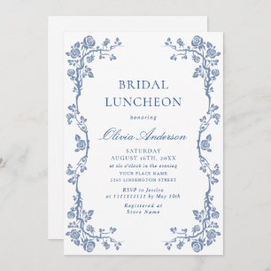 Elegant Dusty Blue French Garden BRIDAL LUNCHEON Invitation