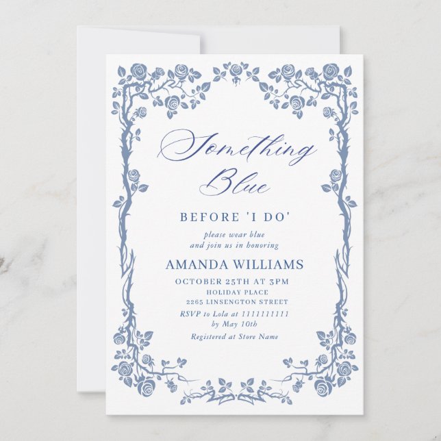 Elegant Dusty Blue French Garden BRIDAL SHOWER Invitation (Front)