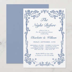 Elegant Dusty Blue French Garden Rehearsal Dinner Invitation