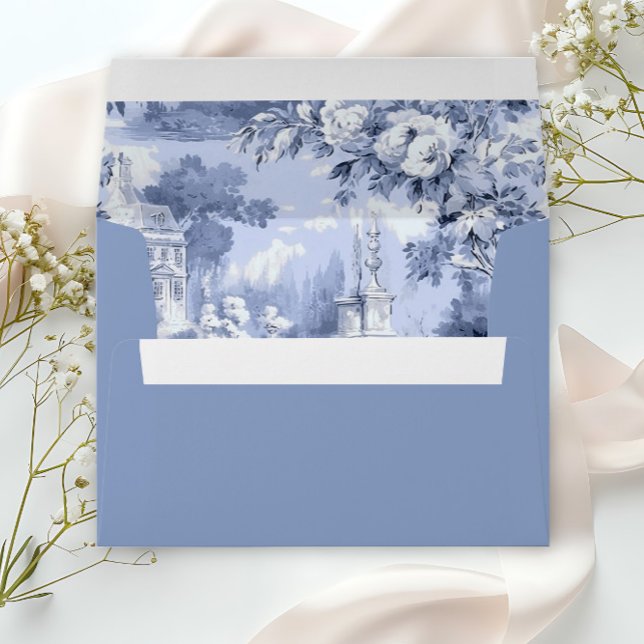 Elegant Dusty Blue French Garden Wedding Flowers Envelope (Creator Uploaded)