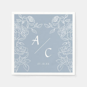 Elegant Dusty Blue French Roses Wedding Napkin