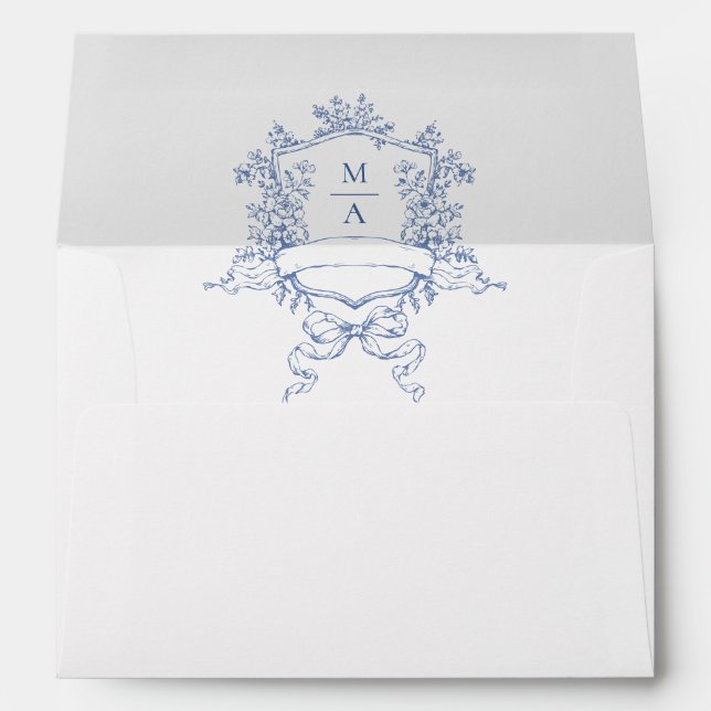 Elegant Dusty Blue French Toile Wedding Flowers Envelope (Back (Bottom))