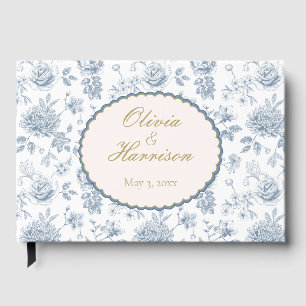 Elegant Dusty Blue French Toile Wedding Guest Book