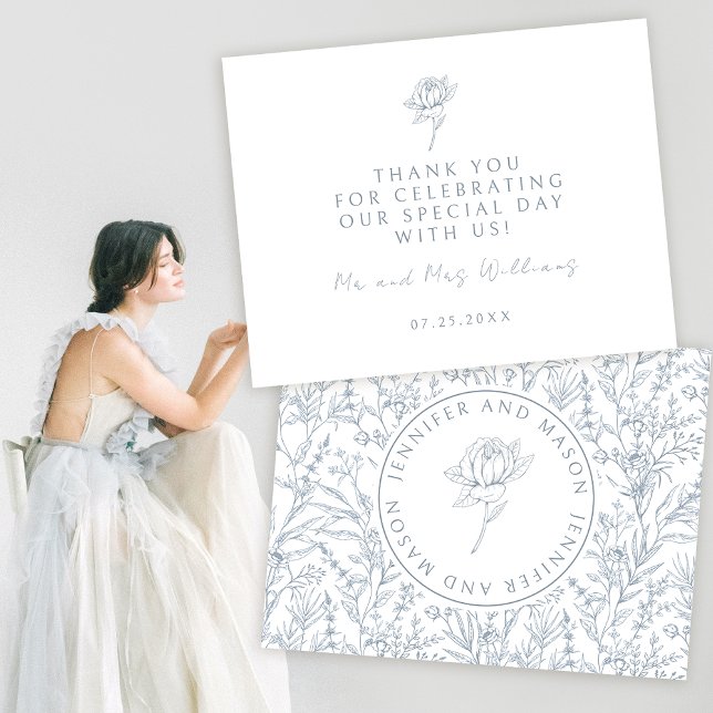 Elegant dusty blue French wedding thank you cards (Creator Uploaded)