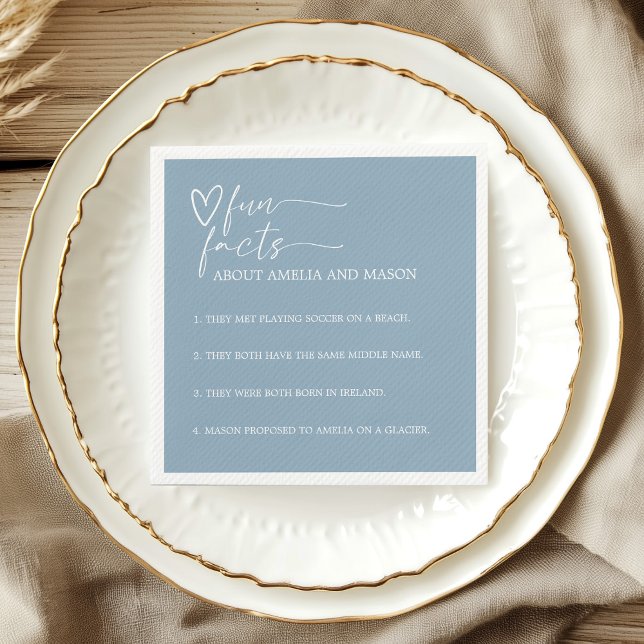 Elegant Dusty Blue Fun Facts Wedding Napkin (Elegant Dusty Blue Fun Facts Wedding Napkins)