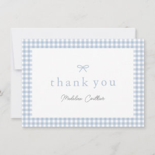 Elegant Dusty Blue Gingham Boys Baby Shower Thank You Card